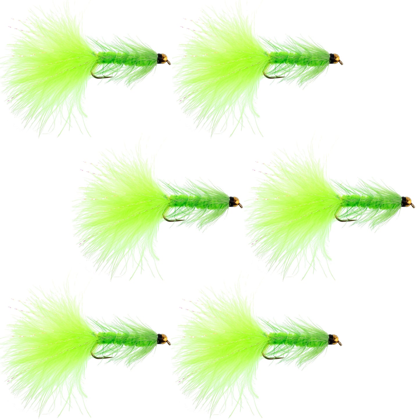 Chartreuse Bead Head Crystal Woolly Bugger Streamer Fly - 6  Flies Size 8