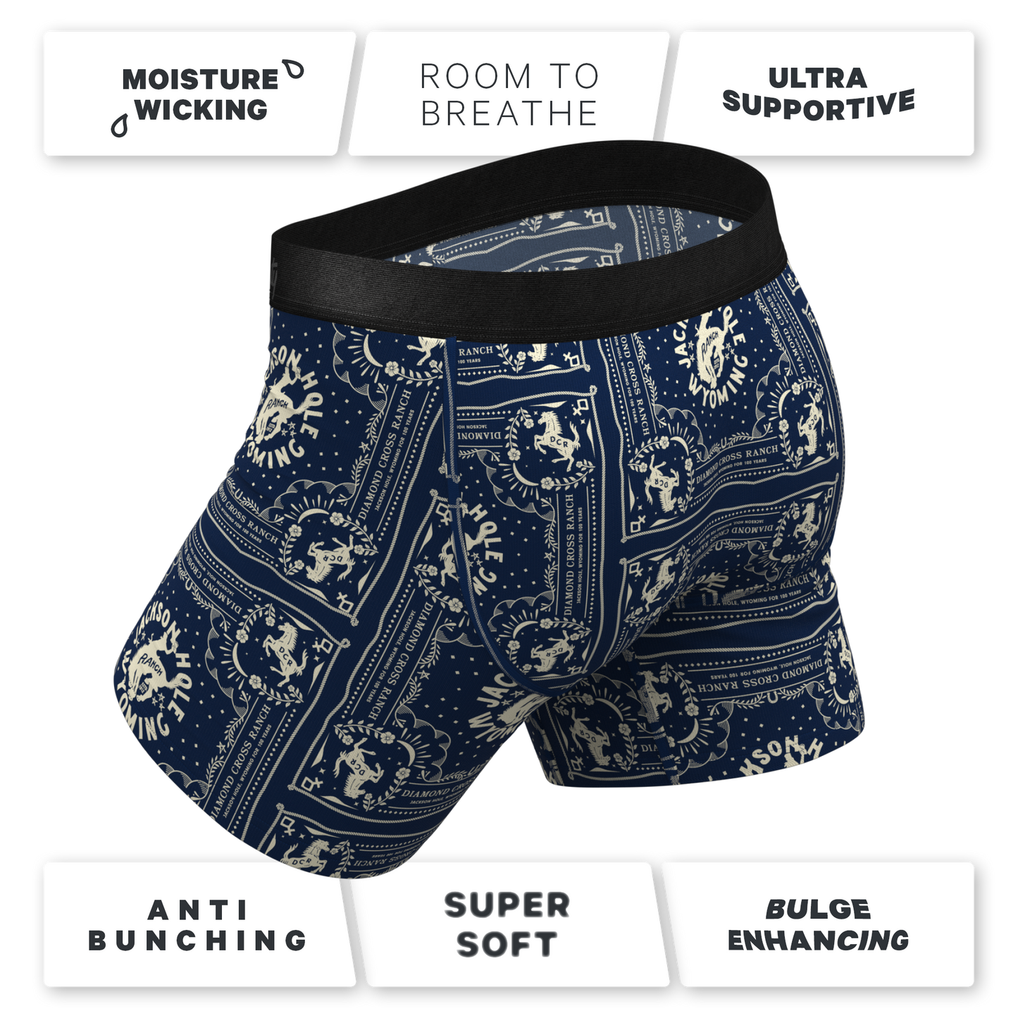 The Wrangle 'Em | Blue Bandana Shinesty x Diamond Cross Ranch Ball Hammock® Pouch Underwear With Fly