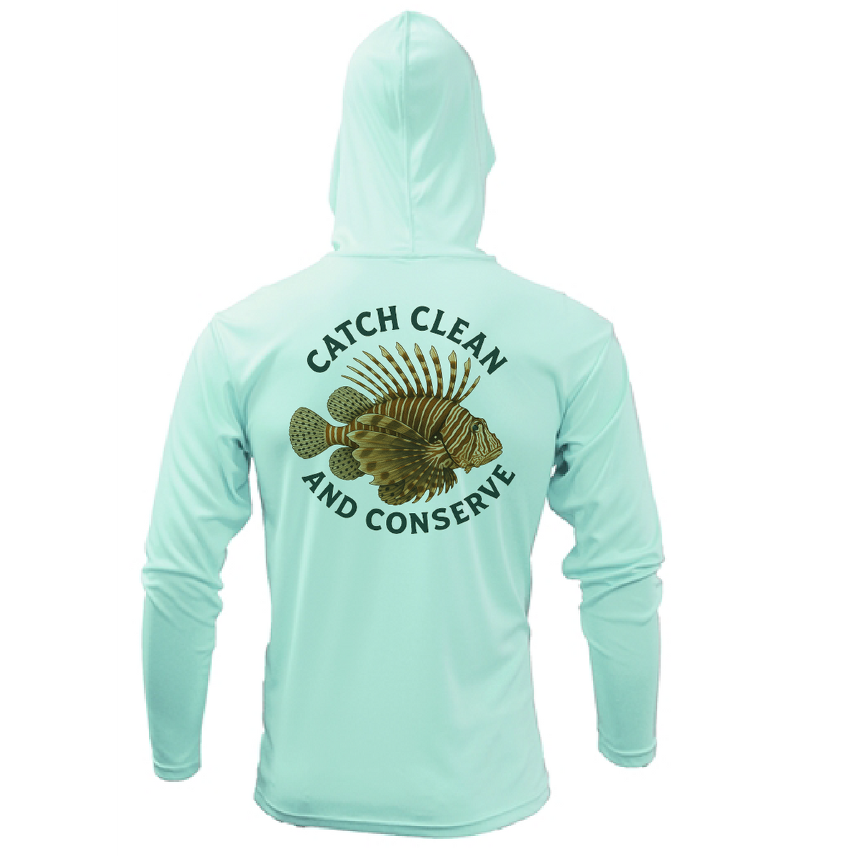 Key West, FL "Catch Clean Conserve" Lionfish Men's Long Sleeve UPF 50+ Dry-Fit Hoodie