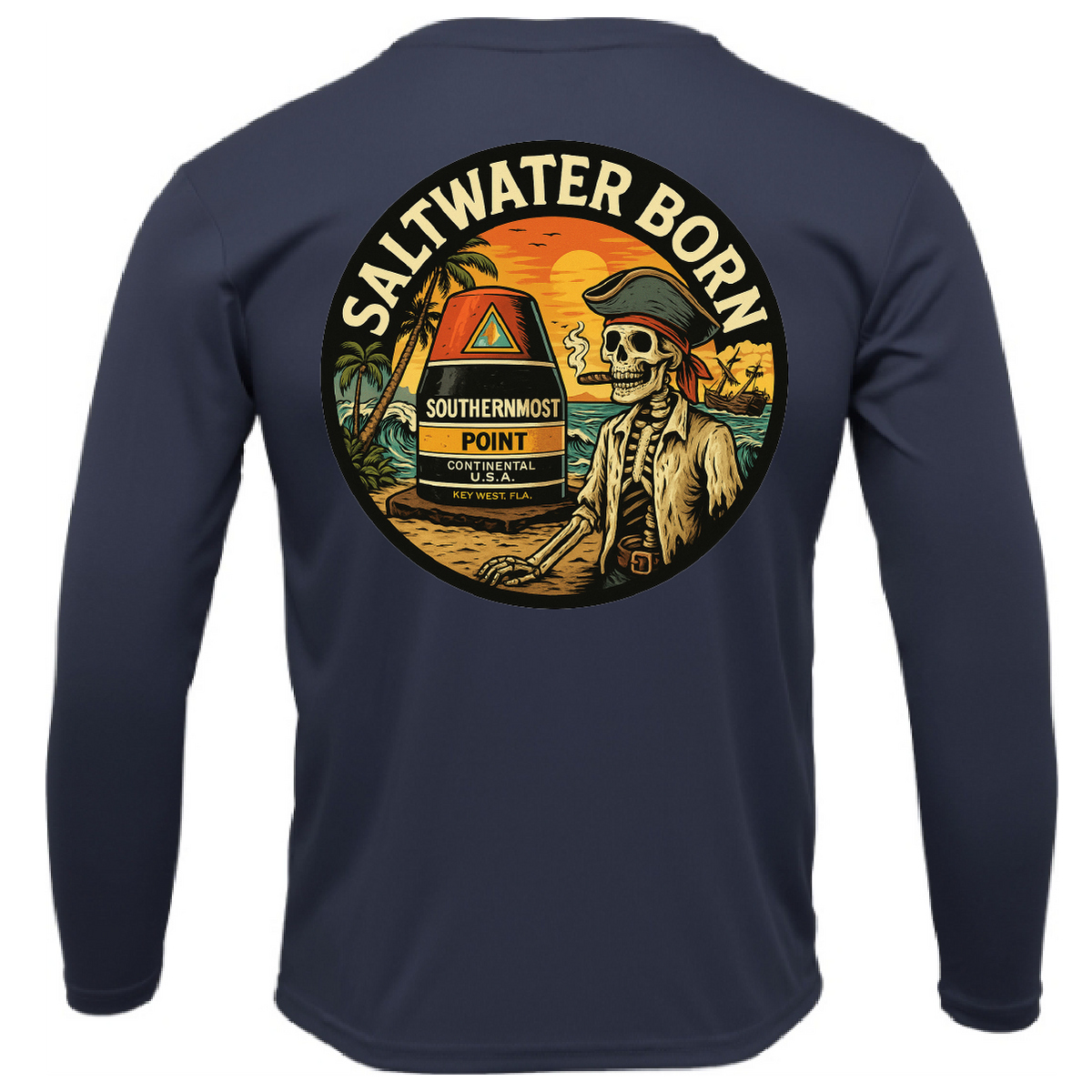 Key West, FL Pirate Men's Long Sleeve UPF 50+ Dry-Fit Shirt