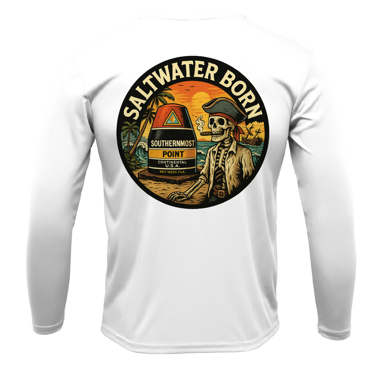 Key West, FL Pirate Men's Long Sleeve UPF 50+ Dry-Fit Shirt