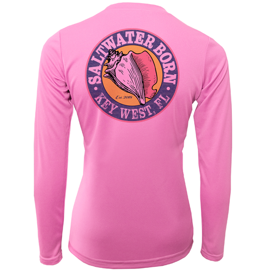 Key West, FL Saltwater Born Linear Logo Girl's Long Sleeve UPF 50+ Dry-Fit Shirt