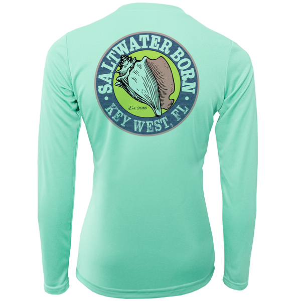 Key West, FL Saltwater Born Circle Logo Girl's Long Sleeve UPF 50+ Dry-Fit Shirt