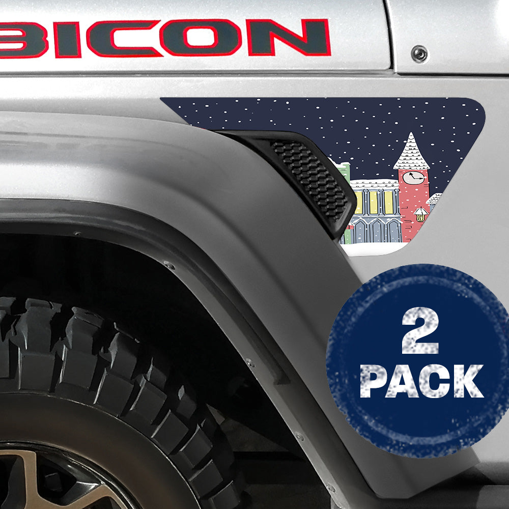 Xmas Village 2pc Vinyl Fender Decal
