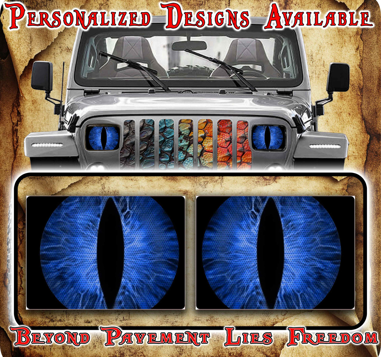 blue cat  Eye decals for YJ or 5x7 headlights