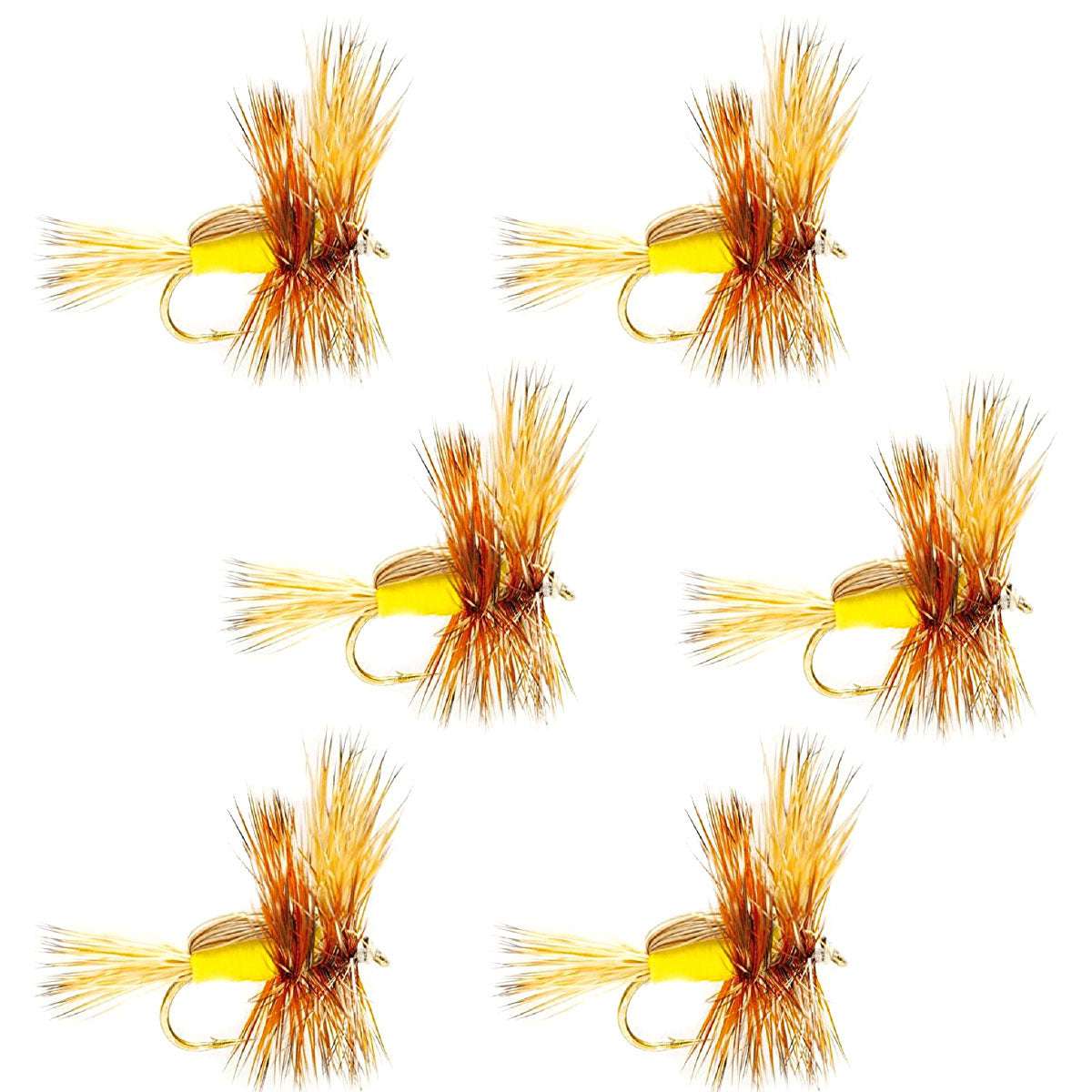 Barbless Yellow Humpy Classic Dry Fly - 6 Flies Size 14