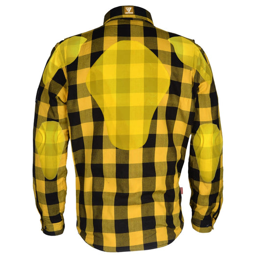 Protective Flannel Shirt - Yellow and Black Checkered with Pads