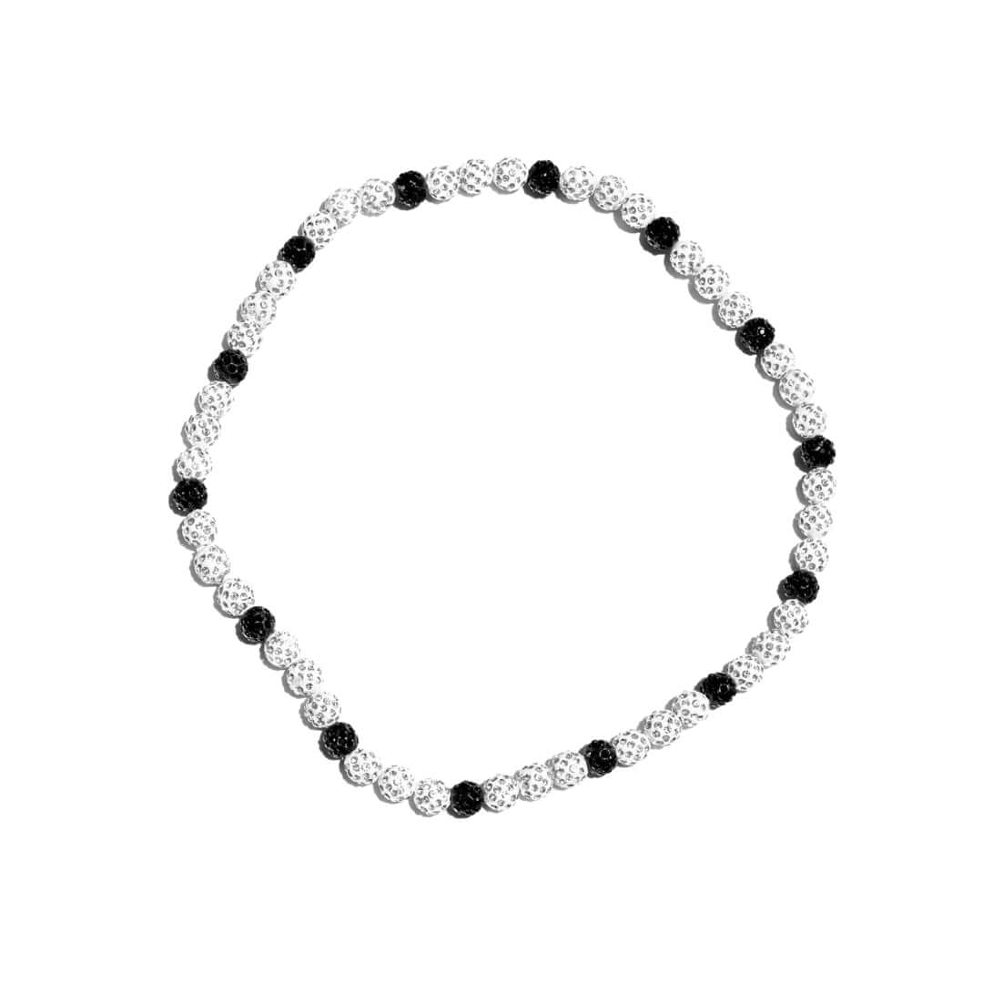 Ying Yang Iced Out Baseball Bead Necklace | Black & White