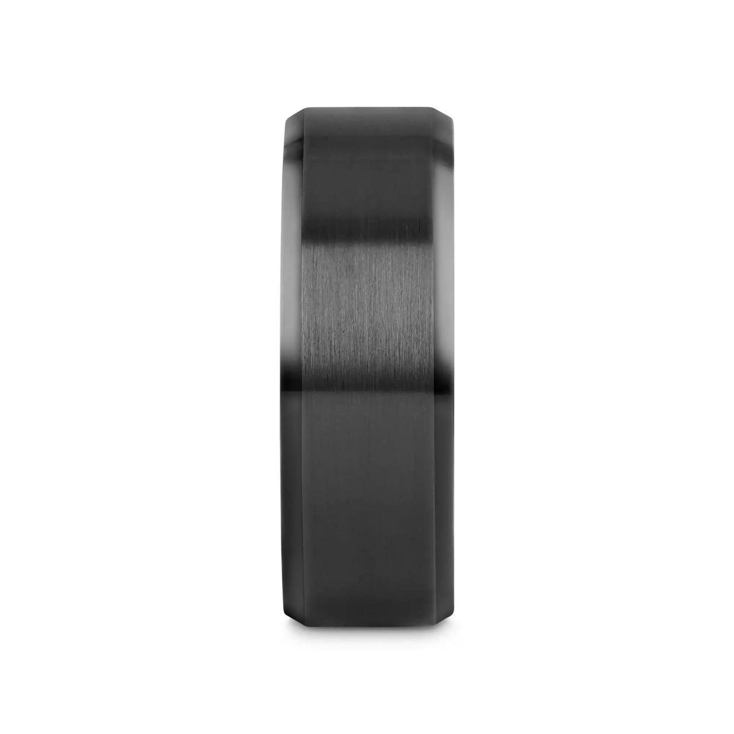 YORKSHIRE Brushed Black Ceramic Wedding Band with Polished Beveled Edges – 6mm or 8mm