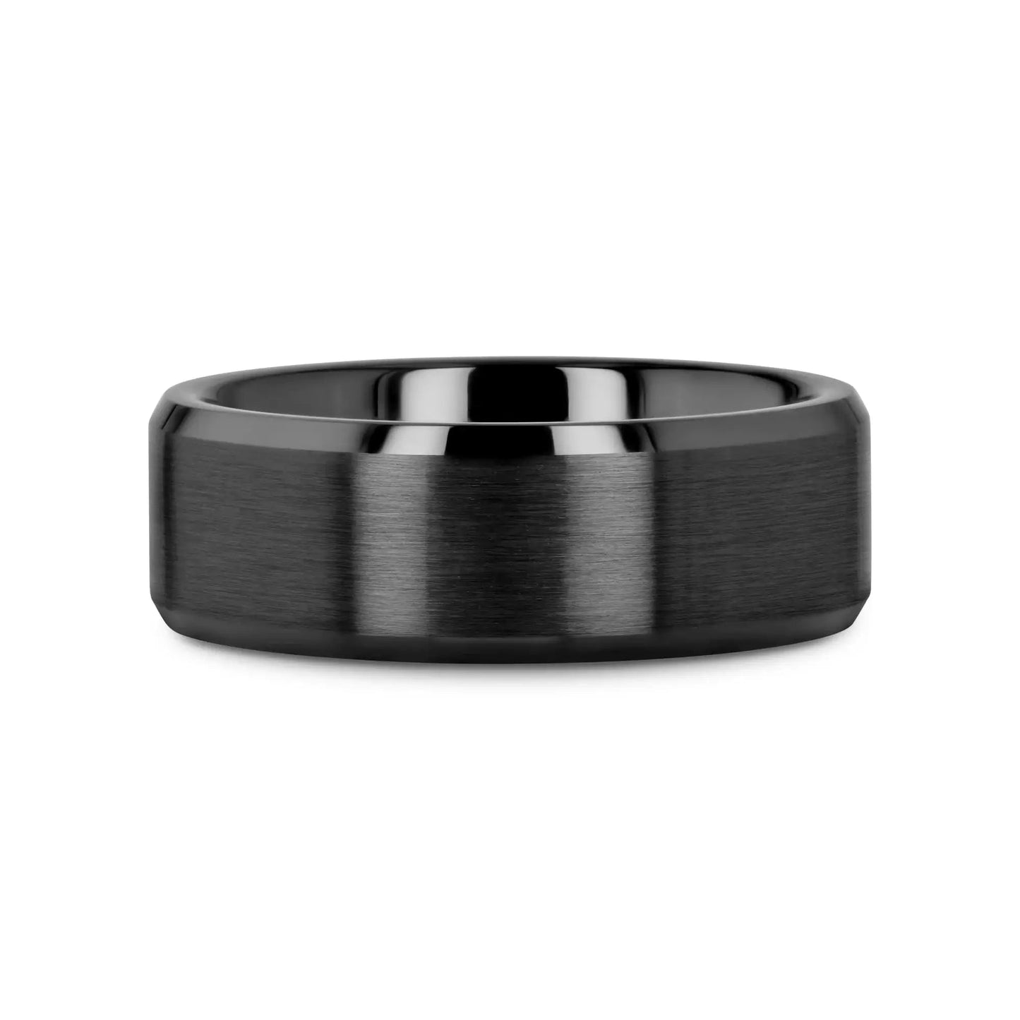YORKSHIRE Brushed Black Ceramic Wedding Band with Polished Beveled Edges – 6mm or 8mm