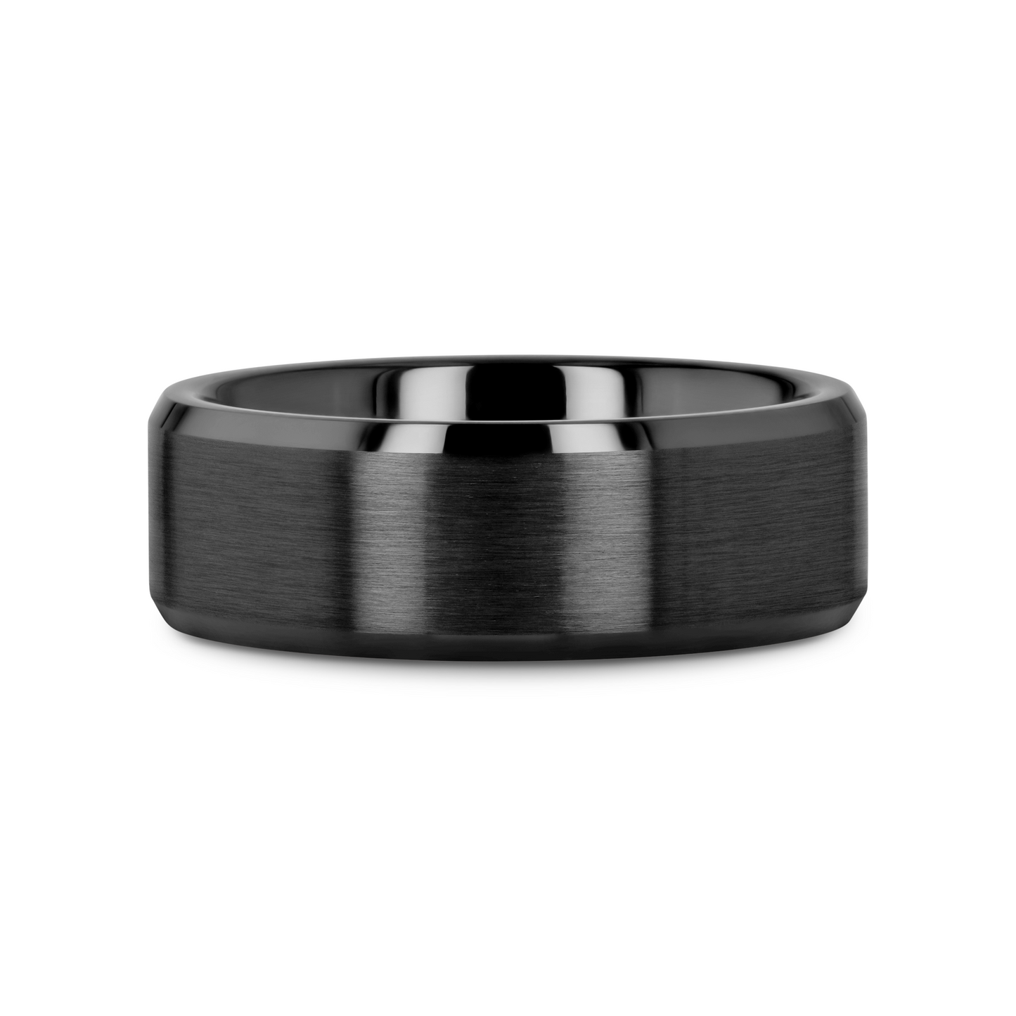 YORKSHIRE Brushed Black Ceramic Wedding Band with Polished Beveled Edges – 6mm or 8mm