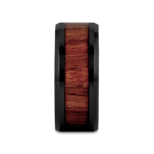 YUKON Beveled Black Ceramic Ring with Black Walnut Wood Inlay - 10mm