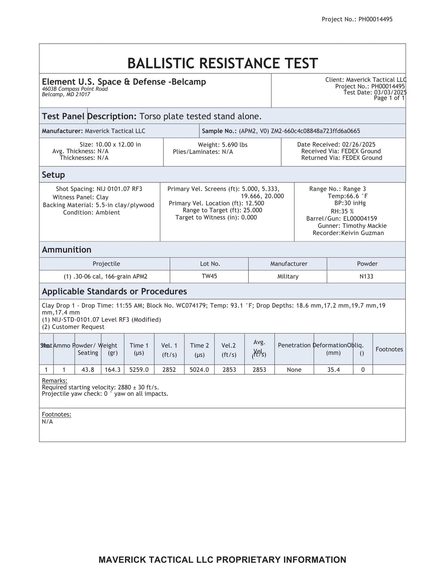 ZM2 or ZL2 Body Armor Plate (Level RF3 / IV MAX)