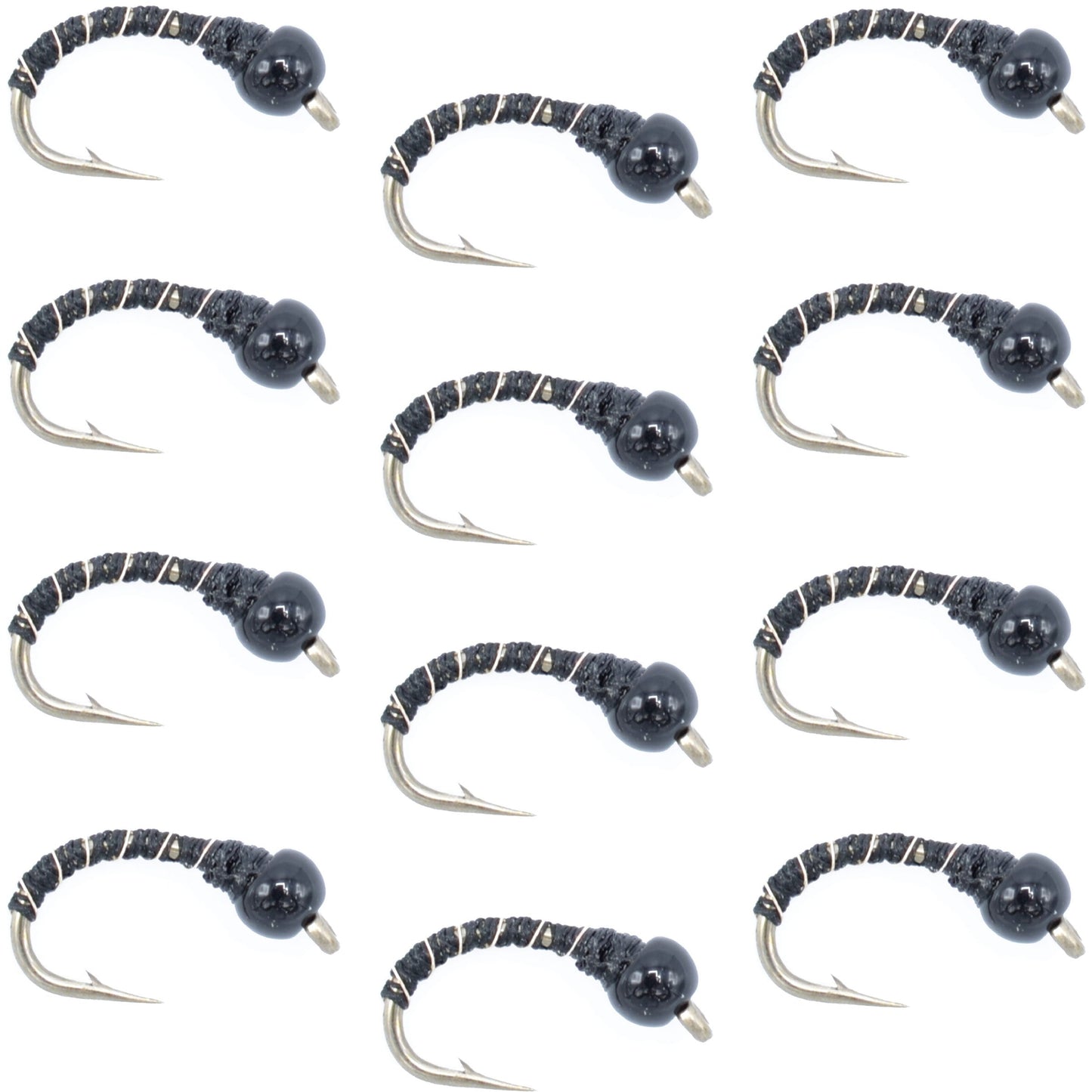 Black Zebra Midge - 1 Dozen - Size 20 - Tailwater and Lake Fishing Flies
