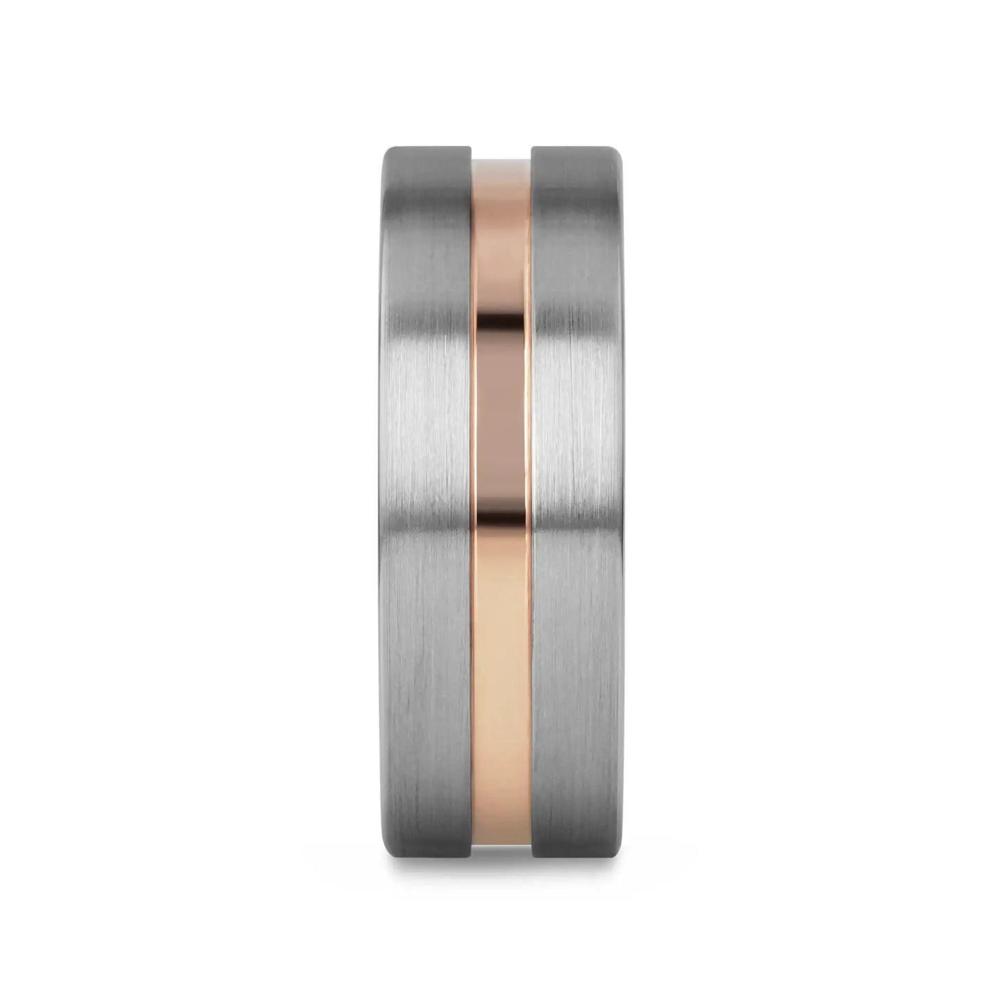 ZEUS Flat Brushed Tungsten Carbide Ring with Rose Gold-Plated Groove (4mm–10mm)