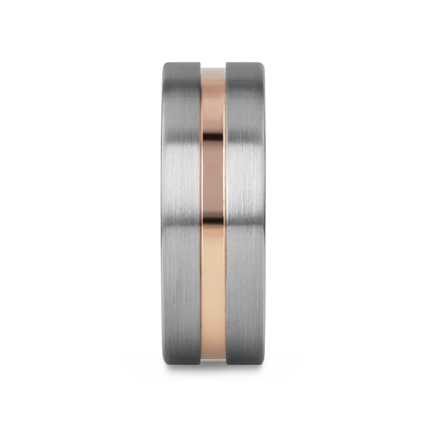 ZEUS Flat Brushed Tungsten Carbide Ring with Rose Gold-Plated Groove (4mm–10mm)