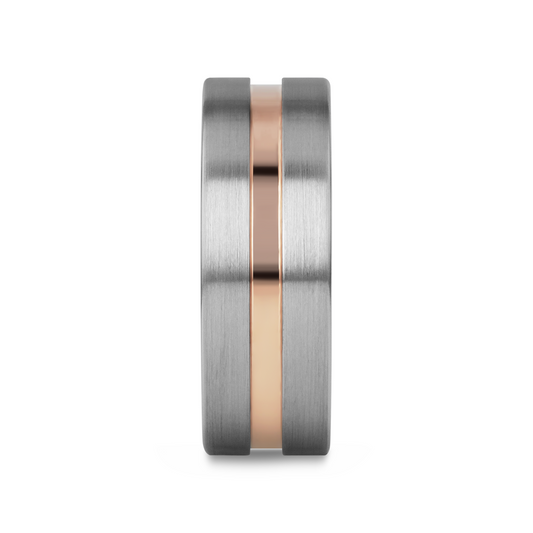 ZEUS Flat Brushed Tungsten Carbide Ring with Rose Gold-Plated Groove (4mm–10mm)