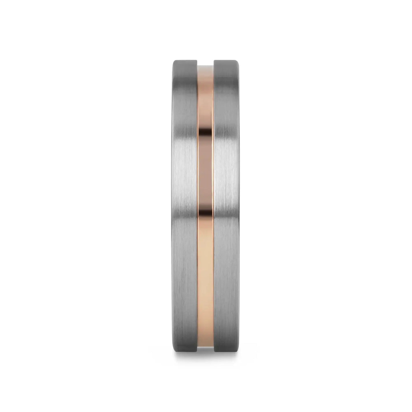 ZEUS Flat Brushed Tungsten Carbide Ring with Rose Gold-Plated Groove (4mm–10mm)