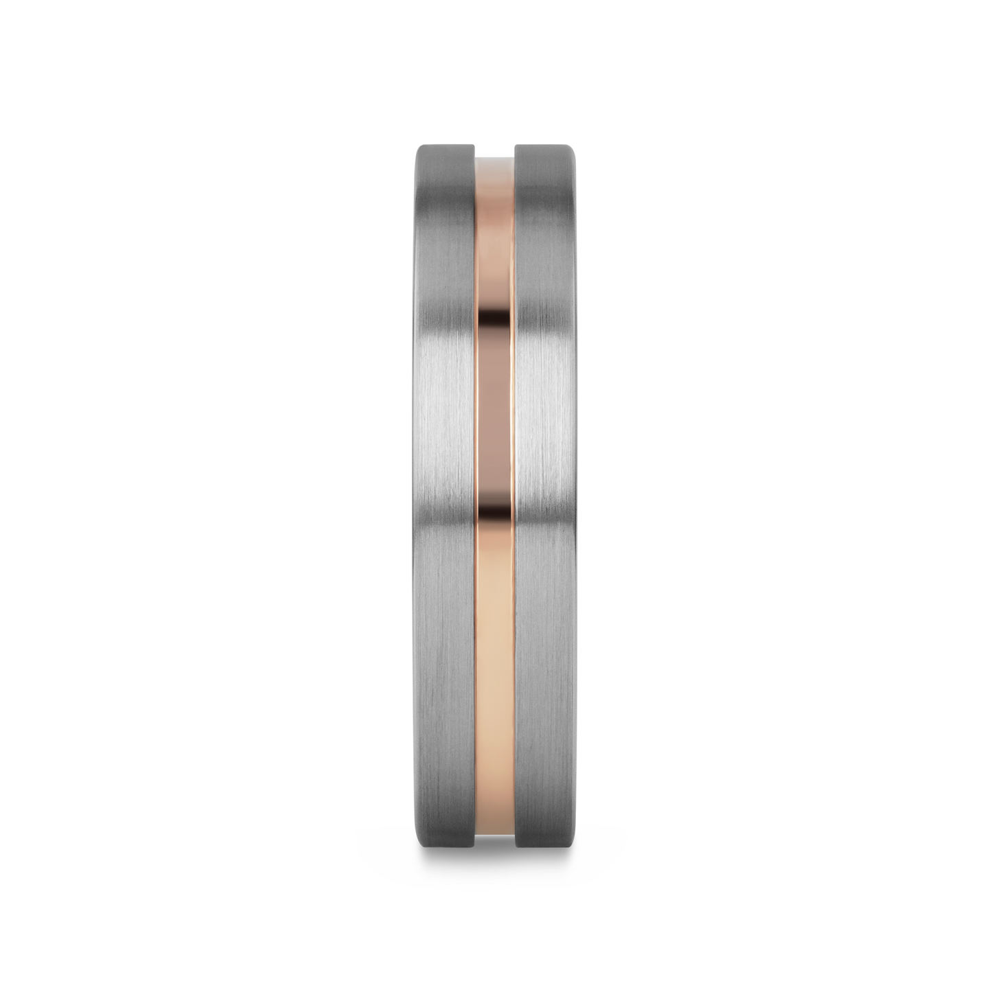 ZEUS Flat Brushed Tungsten Carbide Ring with Rose Gold-Plated Groove (4mm–10mm)