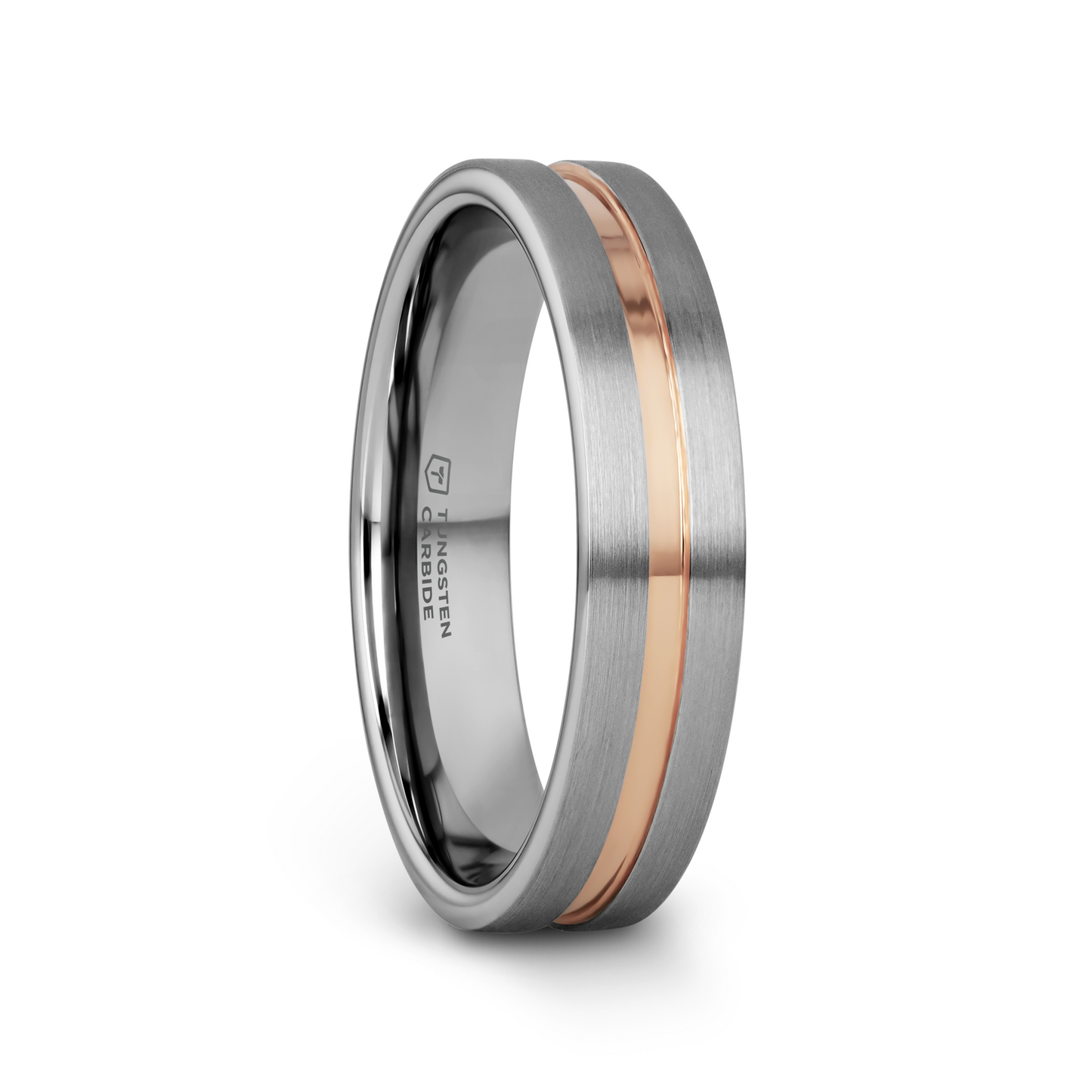 ZEUS Flat Brushed Tungsten Carbide Ring with Rose Gold-Plated Groove (4mm–10mm)