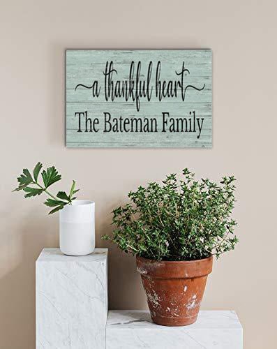 A Thankful Heart Family Name Sign Farmhouse Quote Sign PERSONALIZED Family Wall Art