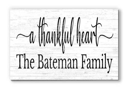 A Thankful Heart Family Name Sign Farmhouse Quote Sign PERSONALIZED Family Wall Art