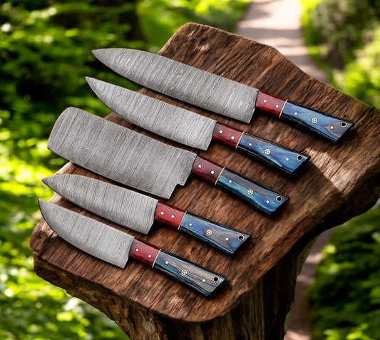 Premium Damascus Knife Set - Handmade with Exotic Wood Handles