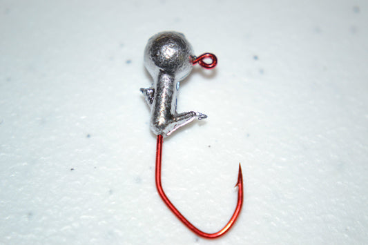 35 pc Cam's 1/32  Minnow Jig Head Double Barbed Collar #2 Red(Laser Sharp) Nasty Bend Hooks Barb Collar