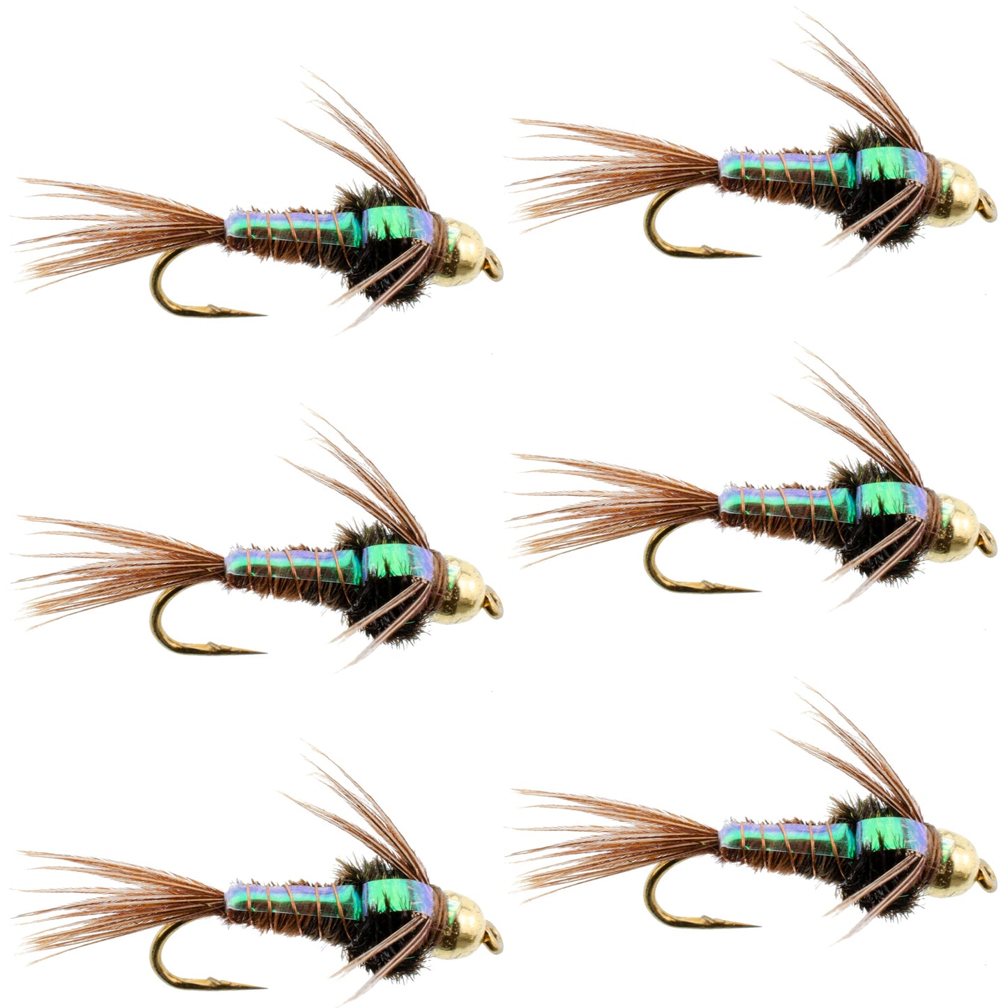 Tungsten Bead Head Flash Back Pheasant Tail Nymph 6 Flies Size 14