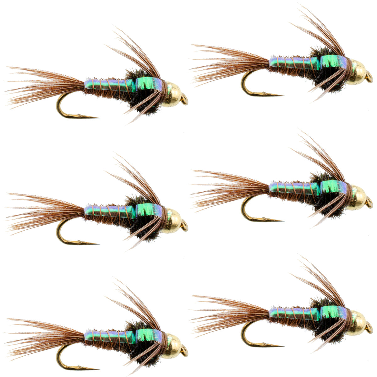 Tungsten Bead Head Flash Back Pheasant Tail Nymph 6 Flies Size 12