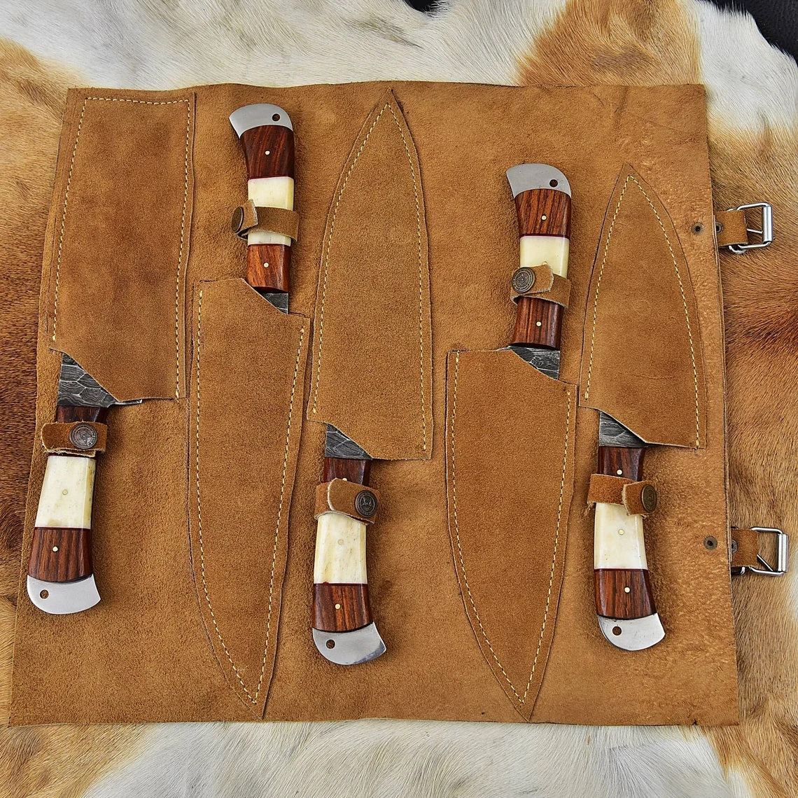 Custom Handmade Damascus Cooking Knife Set - 5 Pieces