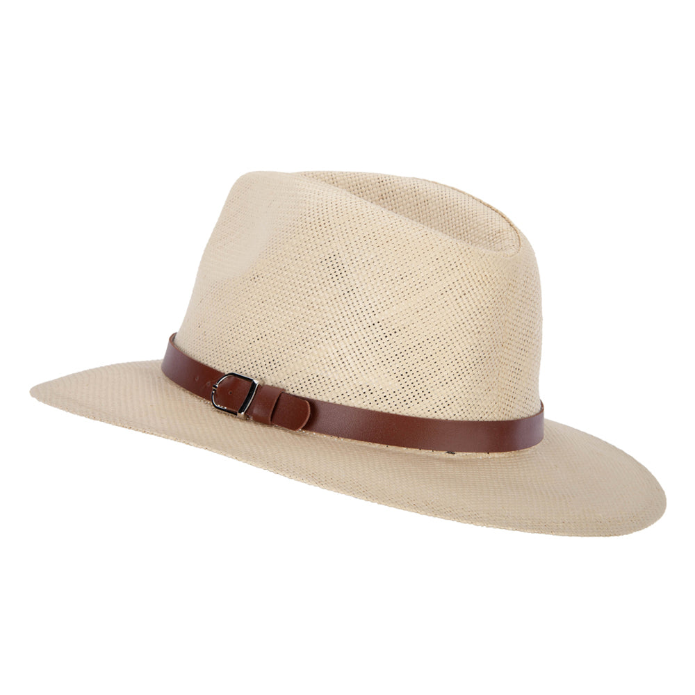 Men's Paper Braid Leatherette Buckle Trim Large Brim Fedora Hat