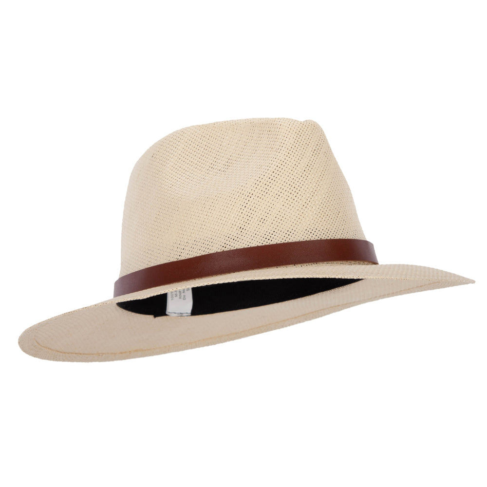 Men's Paper Braid Leatherette Buckle Trim Large Brim Fedora Hat