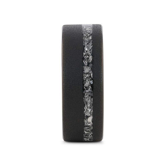 ABYSS Sandblasted Black Tungsten Ring with Meteorite Fragments Inlay – 8mm