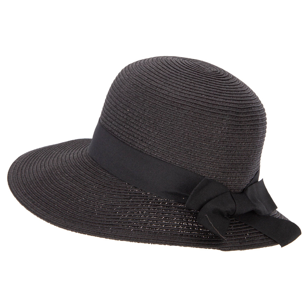 Women's Paper Braid Bow Accented Contrasting Sized Brim Sun Hat