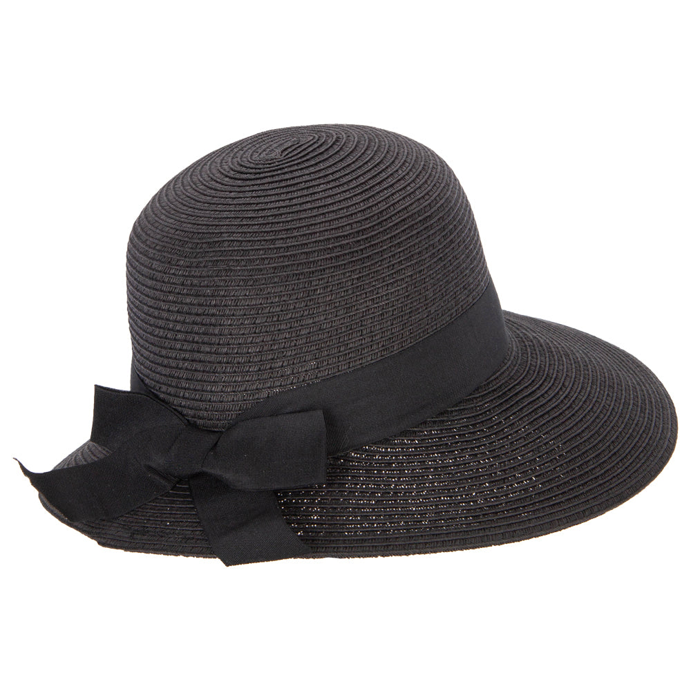 Women's Paper Braid Bow Accented Contrasting Sized Brim Sun Hat