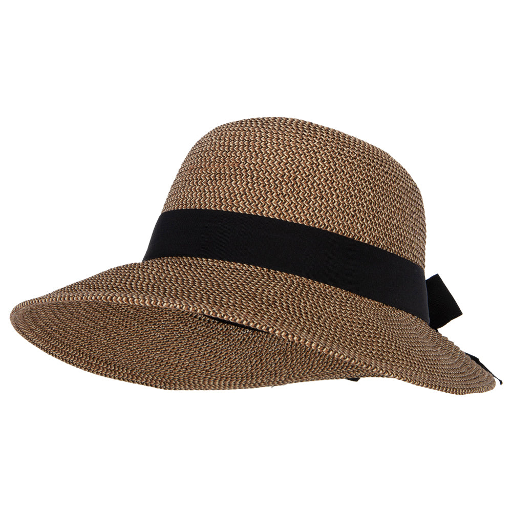 Women's Paper Braid Bow Accented Contrasting Sized Brim Sun Hat