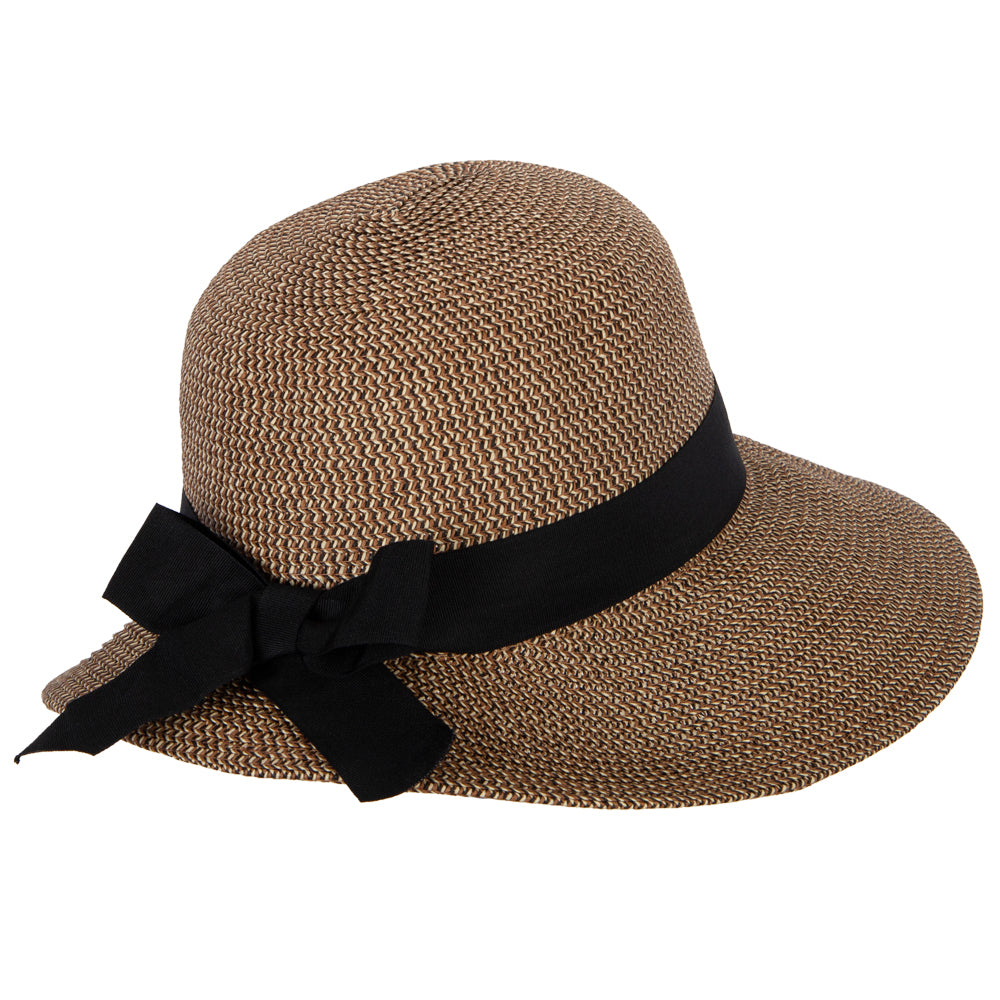 Women's Paper Braid Bow Accented Contrasting Sized Brim Sun Hat