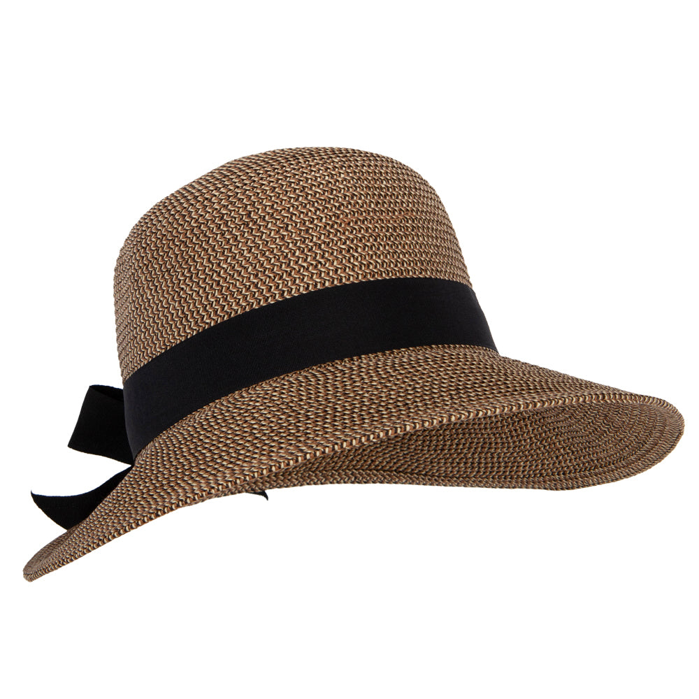 Women's Paper Braid Bow Accented Contrasting Sized Brim Sun Hat