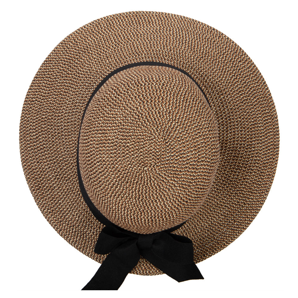 Women's Paper Braid Bow Accented Contrasting Sized Brim Sun Hat