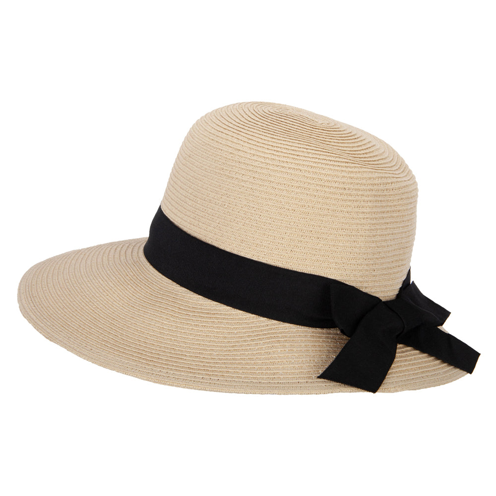 Women's Paper Braid Bow Accented Contrasting Sized Brim Sun Hat