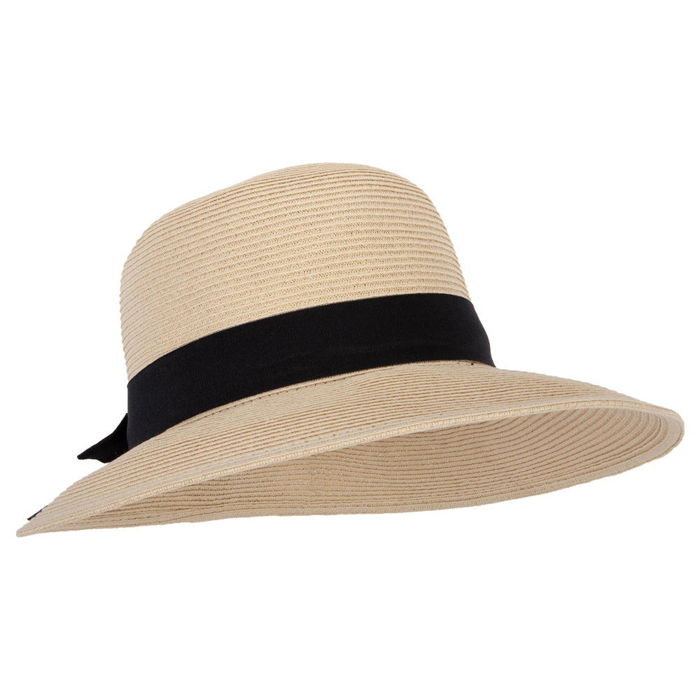 Women's Paper Braid Bow Accented Contrasting Sized Brim Sun Hat