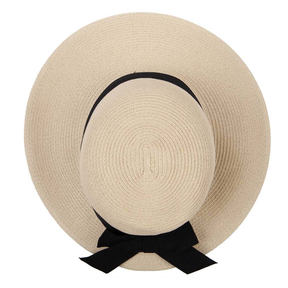 Women's Paper Braid Bow Accented Contrasting Sized Brim Sun Hat
