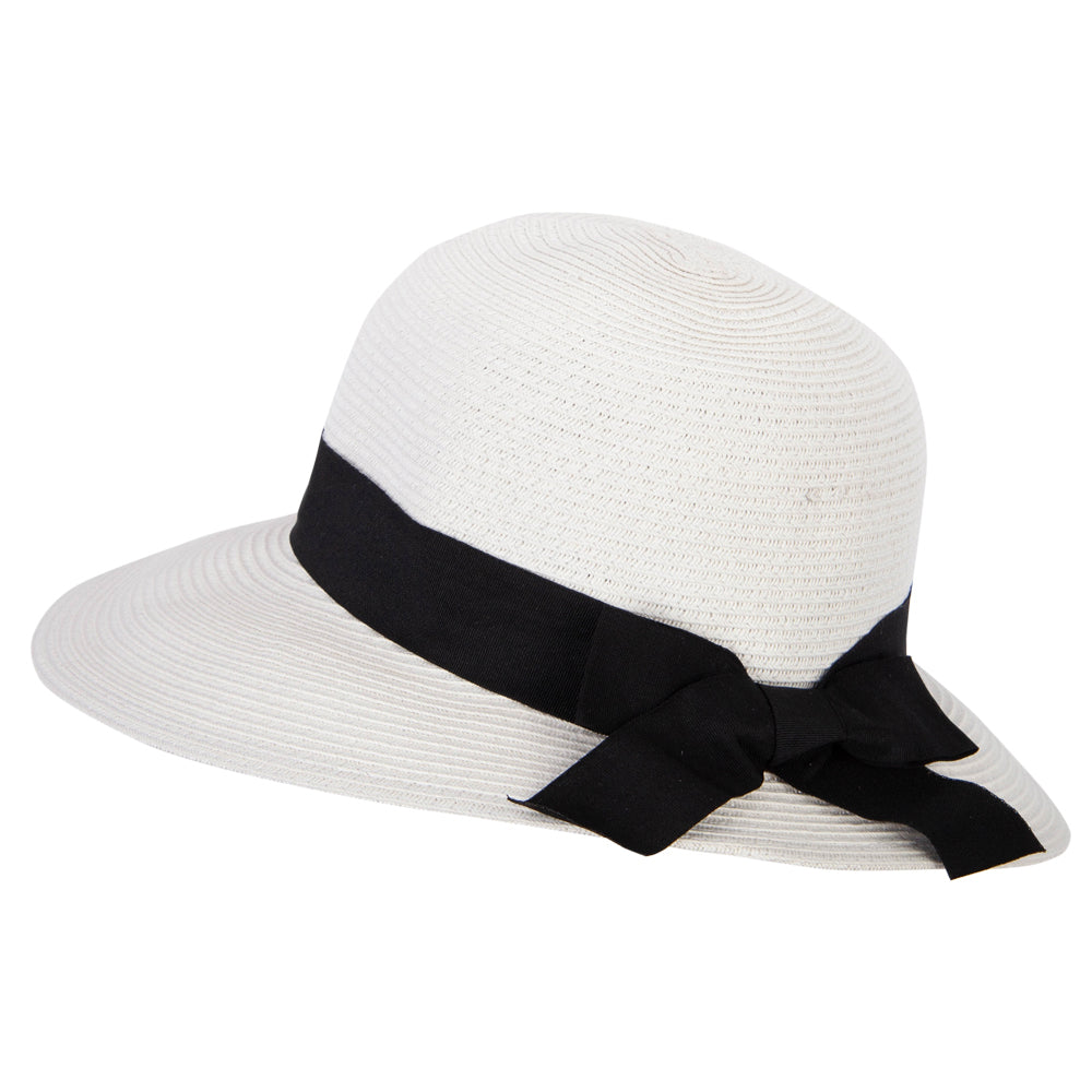 Women's Paper Braid Bow Accented Contrasting Sized Brim Sun Hat