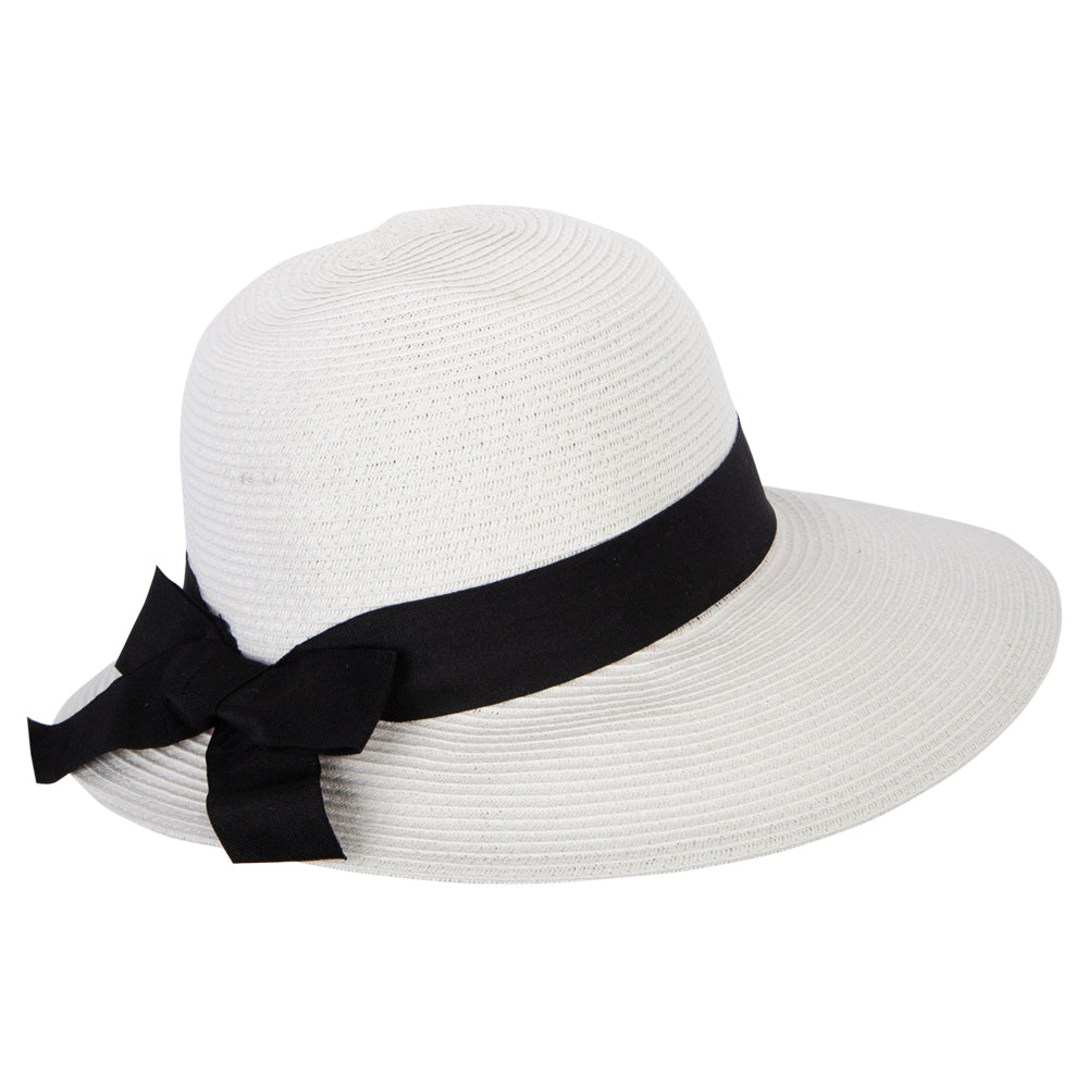 Women's Paper Braid Bow Accented Contrasting Sized Brim Sun Hat