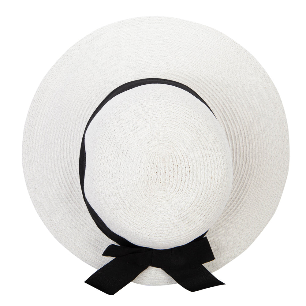 Women's Paper Braid Bow Accented Contrasting Sized Brim Sun Hat