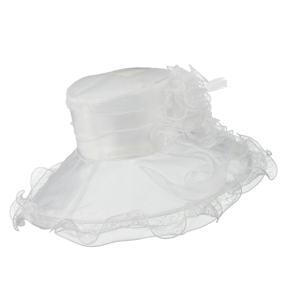 Feather and Lace Accent Organza Hat