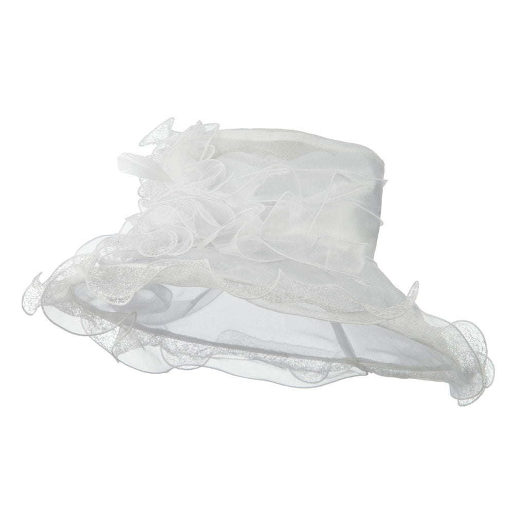 Feather and Lace Accent Organza Hat