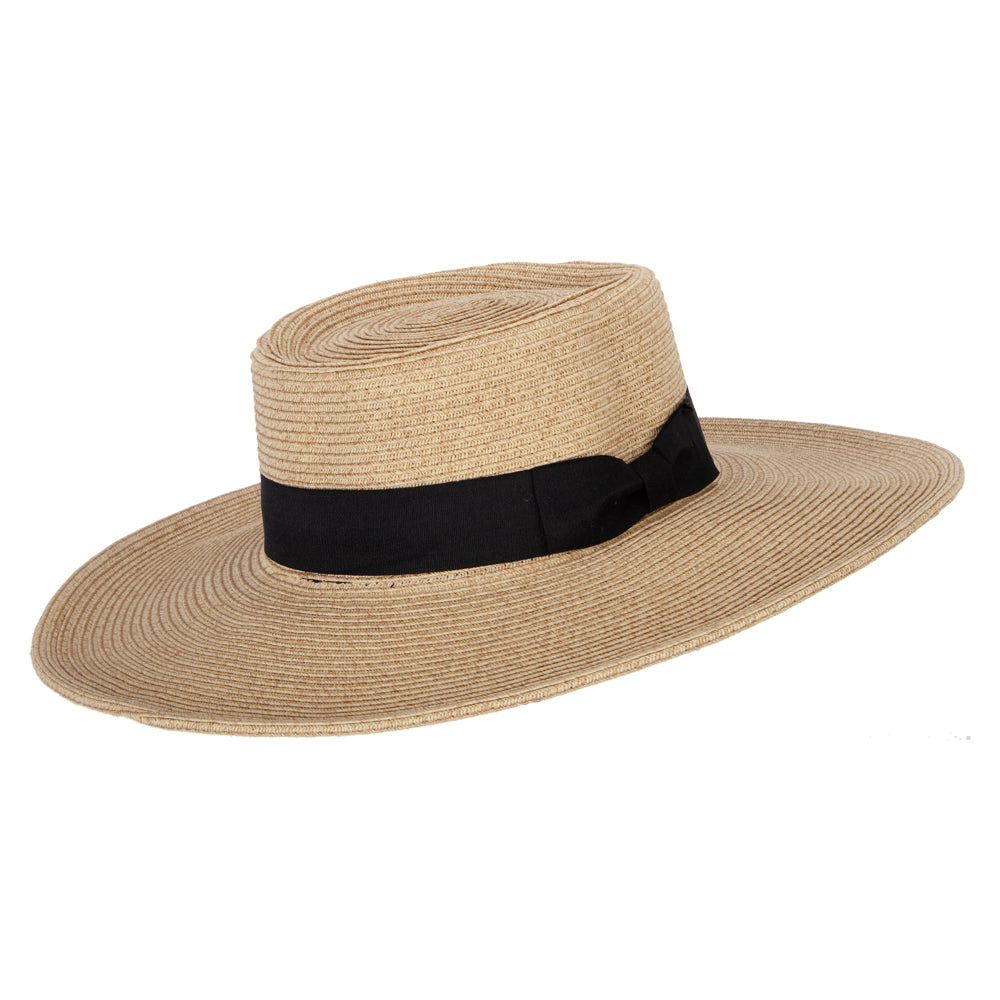 Women's Paper Braid Large Brim Gambler Style Dressy Sun Hat