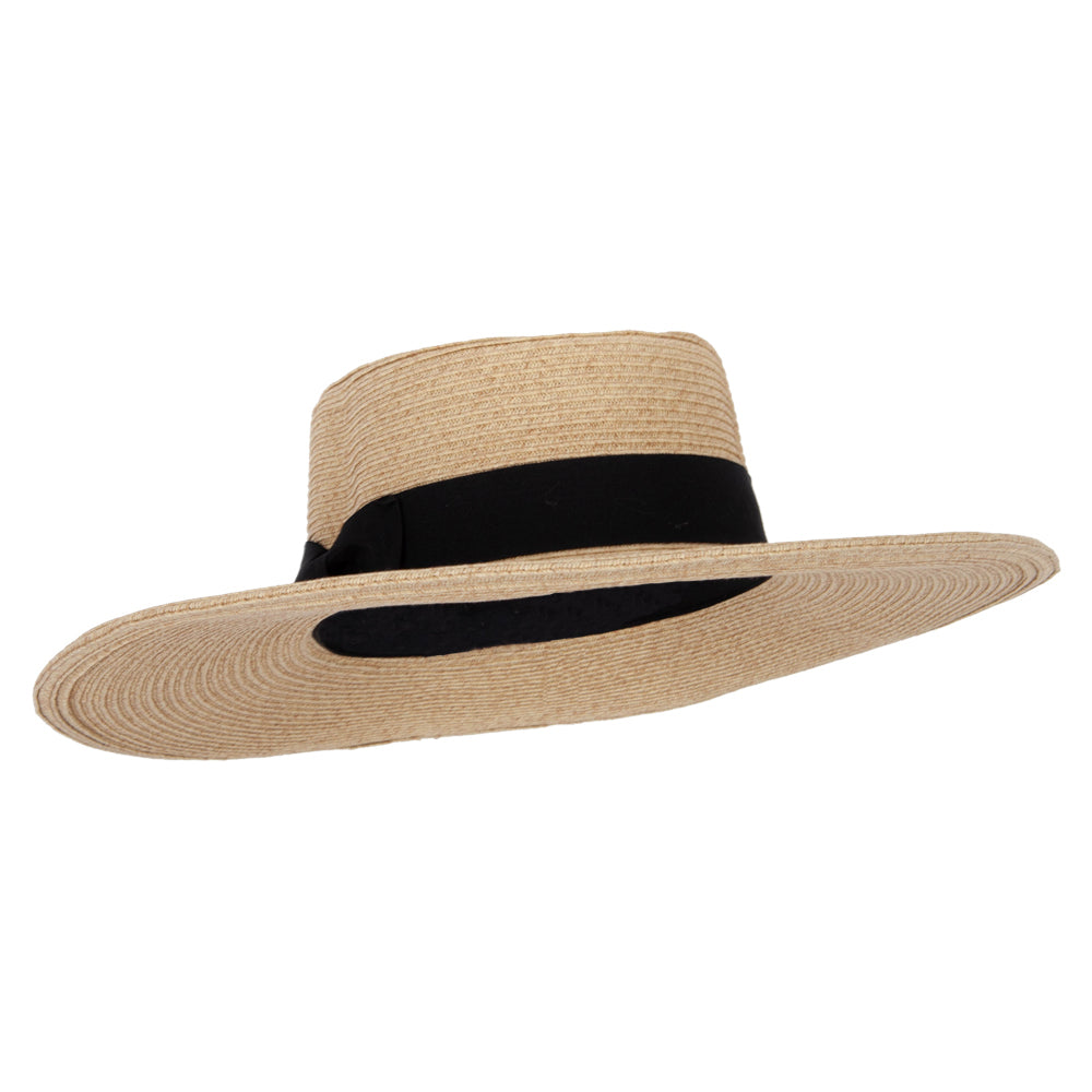 Women's Paper Braid Large Brim Gambler Style Dressy Sun Hat